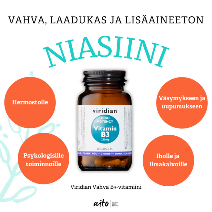 Viridian Vahva B3-vitamiini 250 mg (Niasiini) 30 kaps