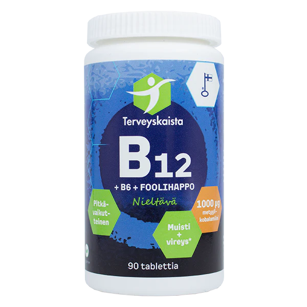 Pitkävaikutteinen B12+B6+Foolihappo 90 tbl - Terveyskaista