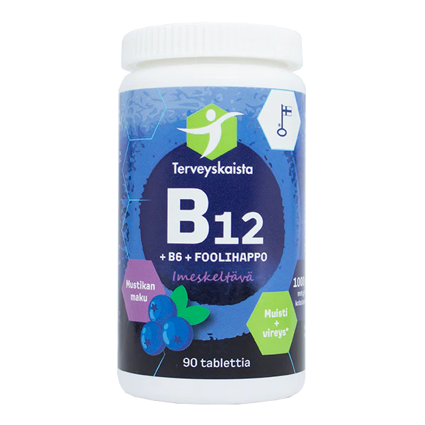 B12+B6+Foolihappo mustikanmakuinen 90 tabl - Terveyskaista