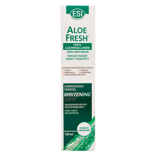 Aloe Fresh Whitening&nbsp;-hammastahna hyödyntää luonnollisten ainesosien voimaa hampaiden valkaisussa ja suun terveyden edistämisessä.&nbsp;Aloe vera&nbsp;ja&nbsp;merilevä&nbsp;tukevat ikenien hyvinvointia, kun taas&nbsp;islanninjäkälä&nbsp;tarjoaa hellävaraisen valkaisevan vaikutuksen vahingoittamatta kiillettä tai ikeniä.&nbsp;Ksylitoli&nbsp;auttaa palauttamaan suun normaalin pH-tason, mikä suojaa reikiintymiseltä ja ientulehdukselta.